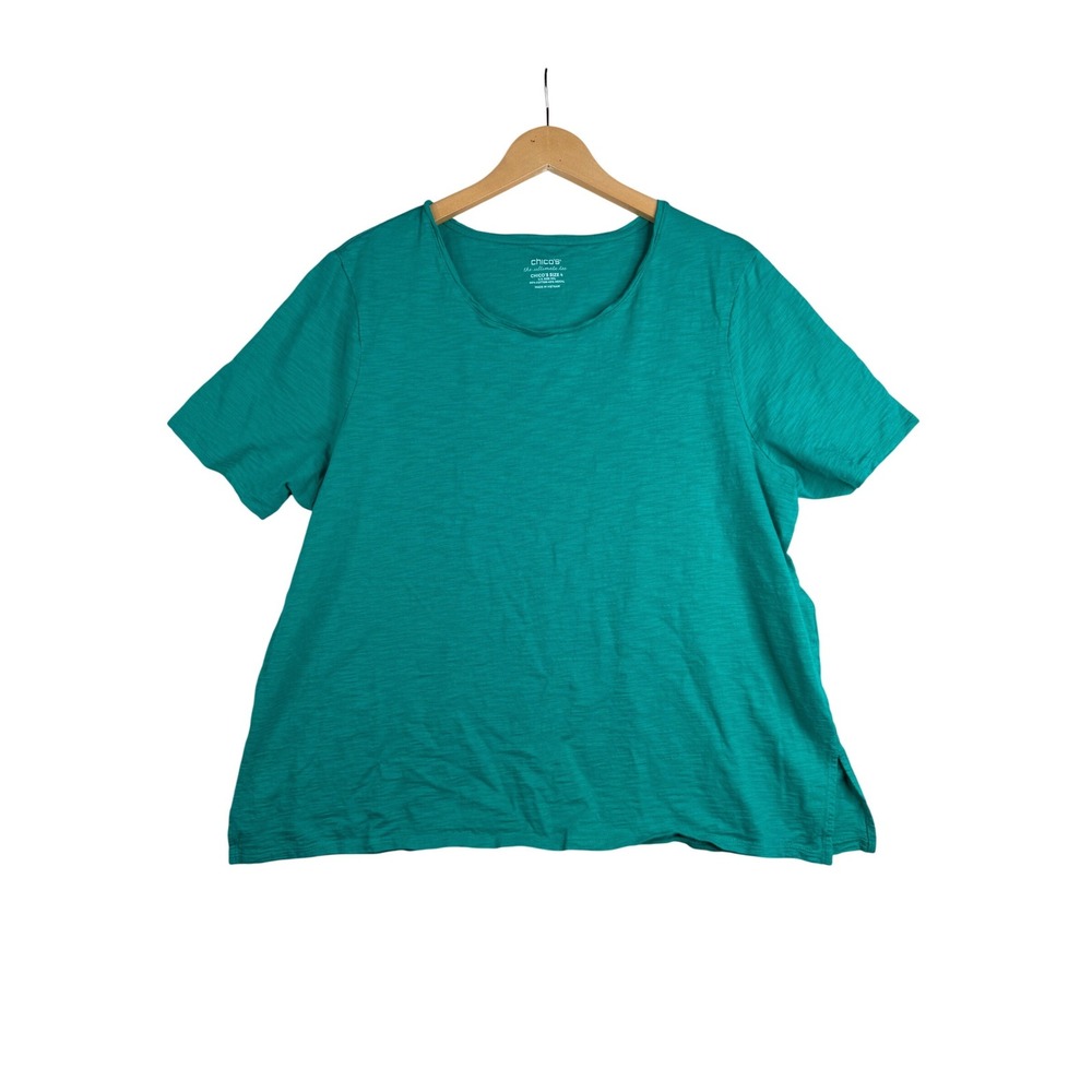 Chico's Crewneck Short Sleeve Cotton Blend‎ Top size XXL Green